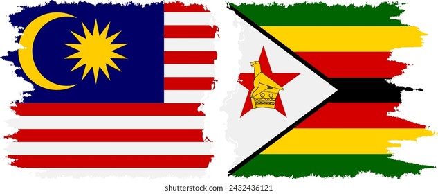 Zimbabwe and Malaysia grunge flags connection, vector