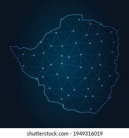 zimbabwe Map Abstract mash line and point scales on dark background. Wire Frame 3D mesh polygonal network line.