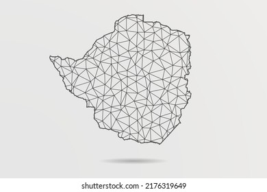 Zimbabwe Map - Abstract mash line and point scales on white background with World Map. Wire Frame 3D mesh polygonal network line, design sphere, dot and structure - Vector illustration eps 10