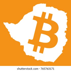 Zimbabwe map with bitcoin crypto currency symbol illustration