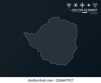 Zimbabwe map of black digital frame HUD, GUI, UI interface technology radar vector.