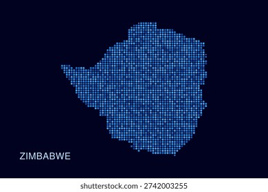 Zimbabwe Map - Blue Dotted Halftone Vector Illustration on Dark Navy Background, Abstract Circle Grid Silhouette Design for Infographic and Modern Presentation Use.