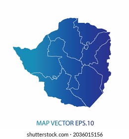 Zimbabwe map, blue gradient color , infographic style , on white background with Map World. Wire frame 3D mesh , map 3D,