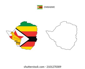 Zimbabwe map city vector divided by outline simplicity style. Have 2 versions, black thin line version and color of country flag version. Both map were on the white background.