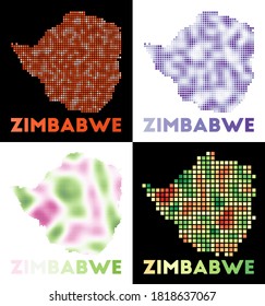Zimbabwe map. Collection of map of Zimbabwe in dotted style. Borders of the country filled with rectangles for your design. Vector illustration.
