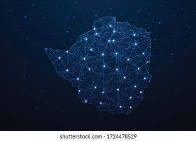 Conexión de mapa de Zimbabue. Resumen Tecnología Digital 3D Mesh Línea de red poligonal, área de diseño, punto y estructura en fondo oscuro. EPS10 de ilustración vectorial.