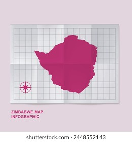 Zimbabwe map country in folded grid paper	