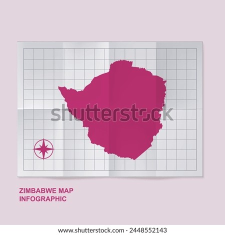 Zimbabwe map country in folded grid paper	