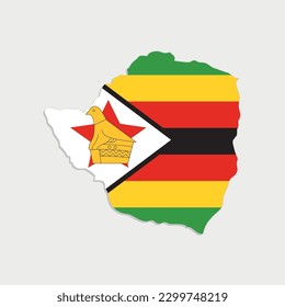 Karte Simbabwe mit Flagge auf grauem Hintergrund