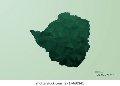 Mapa de Zimbabue - Ilustración vectorial de estilo de polígono verde, diseño geométrico de bajo poli con silueta limpia sobre fondo verde suave.