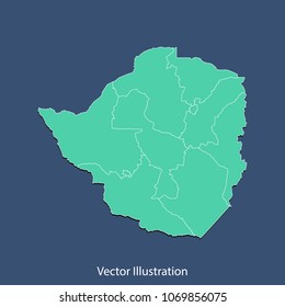 Zimbabwe map - High detailed color map of Zimbabwe. flat design style, clean and modern.Vector illustration eps 10