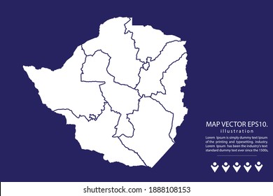 Zimbabwe map High Detailed on  blue background.