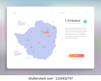 Zimbabwe map infographics vector template with cities, capital Harare and pointer marks.