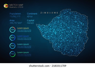 Zimbabwe map infographics vector template with abstract geometric mesh polygonal light concept on blue background. Template for diagram, graph, presentation and chart.