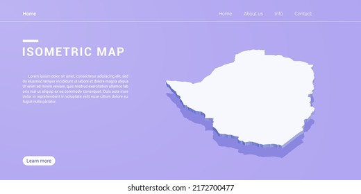 Simbabwische Karte isometrischer violetter Vektorgrafik. Webbanner-Layoutvorlage.