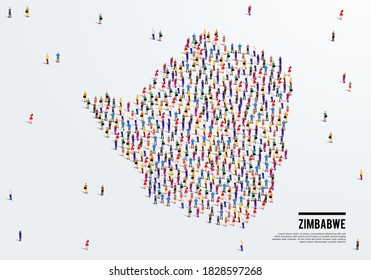 Zimbabwe Map. Large group of people form to create a shape of Zimbabwe Map. vector illustration.