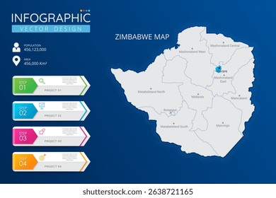 Zimbabwe map with location pointer marks. High detailed country map with division, cities and capital infographic template. Vector illustration EPS10