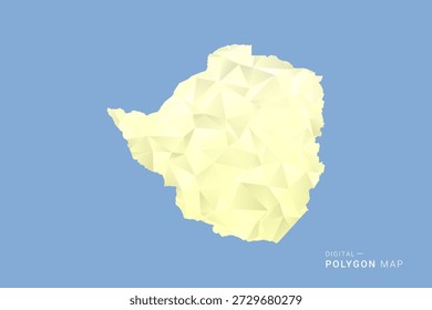 Mapa de Zimbabue en estilo de Vector de polígono bajo, ilustración de forma geométrica con tonos amarillos suaves sobre fondo azul, silueta limpia para infografía.