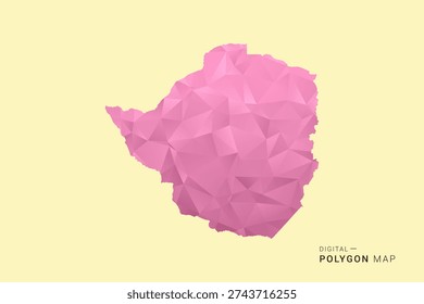 Zimbabwe Map - Low poly polygon map design in soft pink pastel gradient on beige background, modern minimal geometric style, clean digital vector illustration.