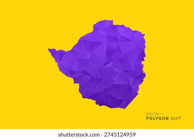 Zimbabwe Map - Low poly polygon map in vibrant purple gradient on bold yellow background, modern minimal geometric style, clean digital vector illustration.