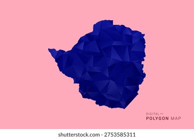 Zimbabwe Map - Low poly polygon map in deep blue gradient on soft pink pastel background, modern minimal geometric design, clean digital vector illustration.