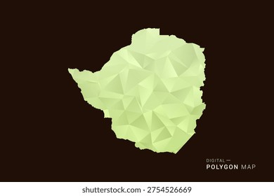 Zimbabwe Map - Low poly polygon map in soft light green gradient on dark brown background, modern minimal geometric style, clean abstract vector illustration design.