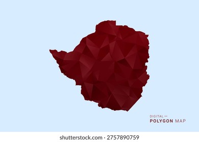 Zimbabwe Map - Low poly polygon map in deep red gradient on light blue background, modern minimal geometric design, vector illustration with faceted triangulated style.