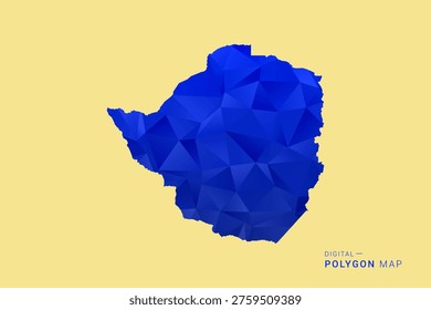 Zimbabwe Map - Low poly polygon map in deep blue gradient on soft beige background, modern minimal geometric design, clean abstract vector illustration with faceted triangulated style.