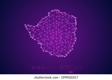 Zimbabwe Map mash line and point scales on purple technology background. Wire Frame 3D mesh polygonal network line, design sphere, dot and structure -  Vector illustration eps 10