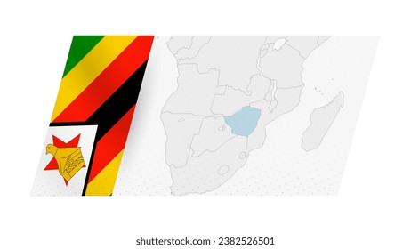 Zimbabwe map in modern style with flag of Zimbabwe on left side. Vector illustration of a map.