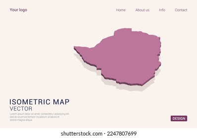Zimbabwe map purple on white background with 3d isometric vector illustration