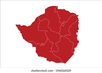 Zimbabwe Map Red Color on White Backgound