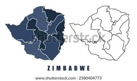 Zimbabwe map regions border outline vector set