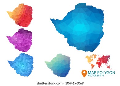 Zimbabwe Map - Set of geometric rumpled triangular low poly style gradient graphic background , Map world polygonal design for your . Vector illustration eps 10.
