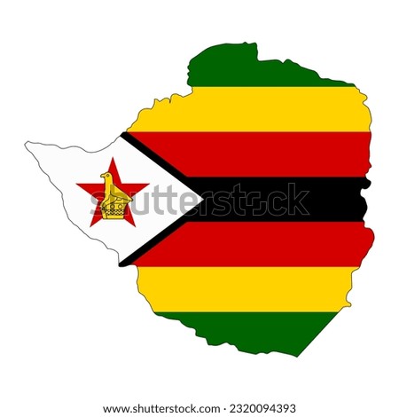 Zimbabwe map silhouette with flag isolated on white background