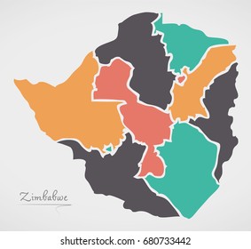 Zimbabwe Map with states and modern round shapes