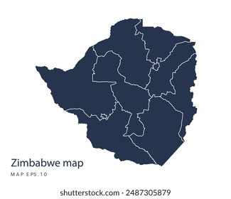 Zimbabwe map vector, Abstract design vector illustration Eps 10. Navy color.High Detailed on white background.