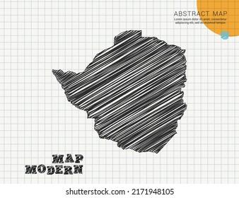 Mapa de Zimbabue de la silueta negra vectorial chaótica dibujo de garrapatas dibujados a mano en papel de cuadrícula usado para notas o decoración.