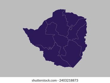 Mapa vectorial de Zimbabue, color púrpura azul aislado en fondo gris.