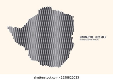 Zimbabwe Map Vector Hexagonal Halftone Pattern Isolate On Light Background. Hex Texture in Form of Map of Zimbabwe. Modern Technologic Military Contour Map of Zimbabwe for Design or Business Projects