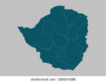 Vector de mapa de Zimbabue, color azul océano aislado en fondo gris