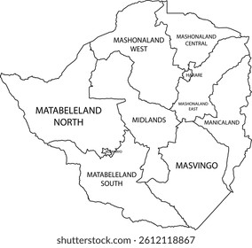 Zimbabwe map with white colored areas for regions