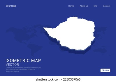 Zimbabwe map white on dark blue background 3d isometric vector illustration.