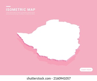 Zimbabwe map white on pink background with 3d isometric vector illustration