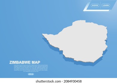 Zimbabwe Map - World map International vector template with isometric style including shadow, white color on blue background for design, website, infographic - Vector illustration eps 10