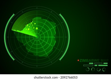 Mapa de Zimbabue - Mapa Mundial Plantilla vectorial internacional con el estilo de radar de círculo futurista HUD, GUI, interfaz de interfaz de usuario aislada en fondo verde oscuro - Ilustración vectorial eps 10