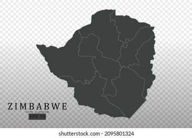 Zimbabwe Map - World Map International vector template with High detailed including black and grey outline color isolated on transparent background - Vector illustration eps 10
