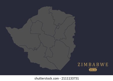 Zimbabwe Map - World Map International vector template with High detailed including grey and black outline color isolated on black background - Vector illustration eps 10
