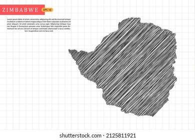 Zimbabwe Map - World Map International vector template with black outline graphic sketch and old school style isolated on white grid background - Vector illustration eps 10