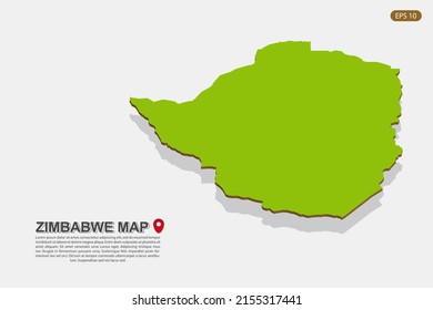 Zimbabwe Map - World map International vector template with isometric style including shadow, green and brown color isolated on white background for design - Vector illustration eps 10
